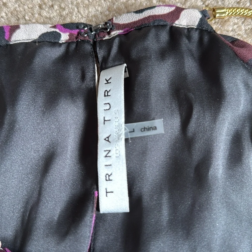 Trina Turk Purple Pleated Gold Chain Strap Tank Top – Size Large - Picture 11 of 12